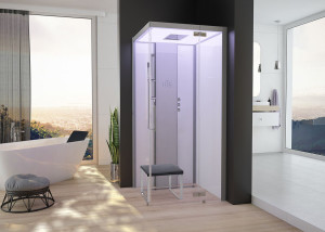 Угловая квадратная душевая кабина с турецкой баней