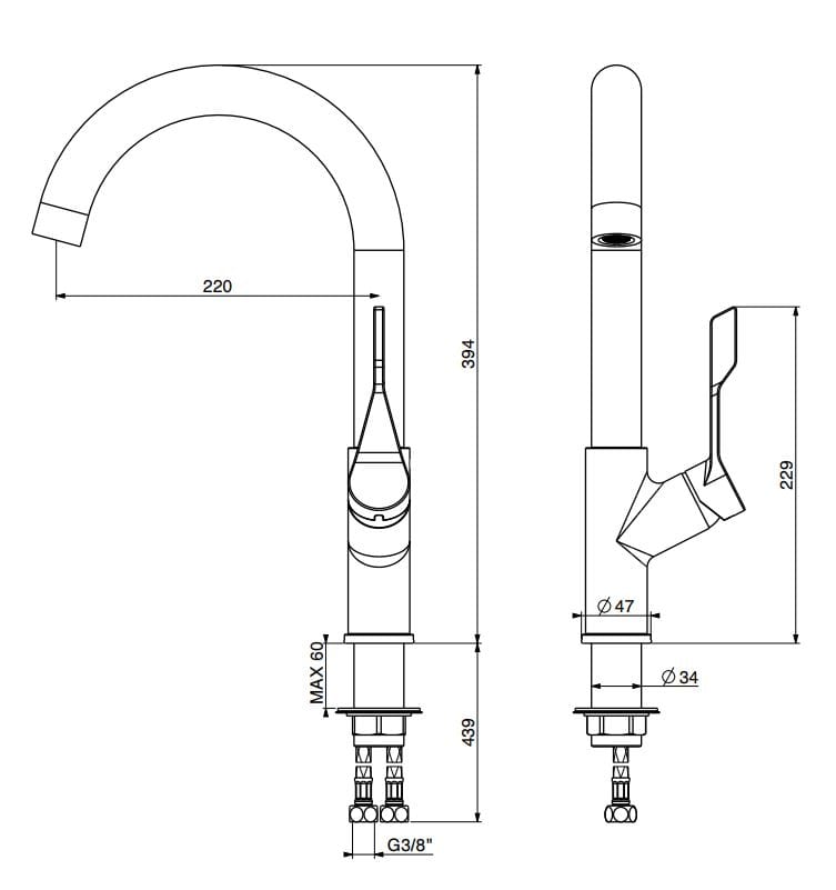 Смеситель для кухни с поворотным изливом GATTONI Tek ARCH-00032388 - Вид №2
