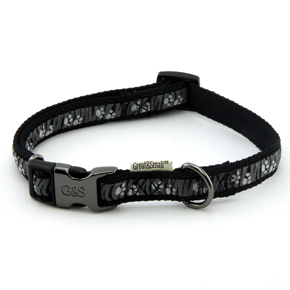 ПР0043570 Ошейник для собак с принтом лапки 15х300-450мм нейлон черный Great&Small 