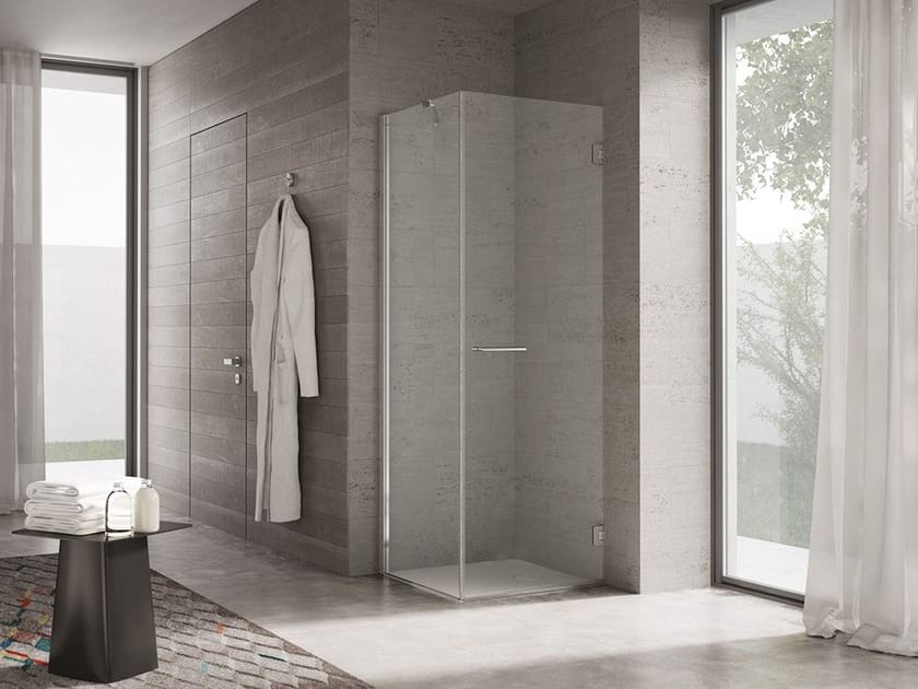 Стеклянная угловая душевая кабина с распашной дверью DISENIA проект ARCH-00131157