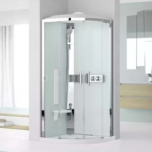 Novellini. Душевая кабина 90x90 R90 HYDROMASSAGE с низким душевым поддоном, крышей и парогенератором GLAX 3