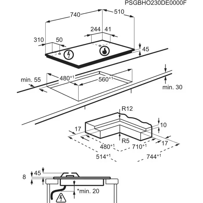 9105483 Газовая варочная поверхность AEG HKB75453NB STDN-0121410 - Вид №5