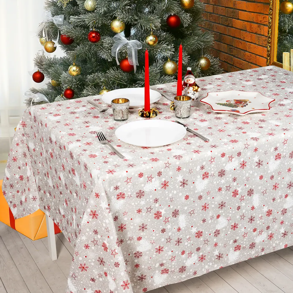 Скатерть "Снежинки", прямоугольная, 136x170 см, цвет серый Altali STLM-2117034 - Вид №4