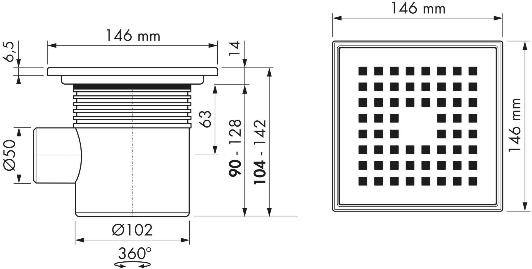 ESS Easy Drain Трап для душа из нержавеющей стали Aqua Aquaplusw15x15-msi6 - Вид №2