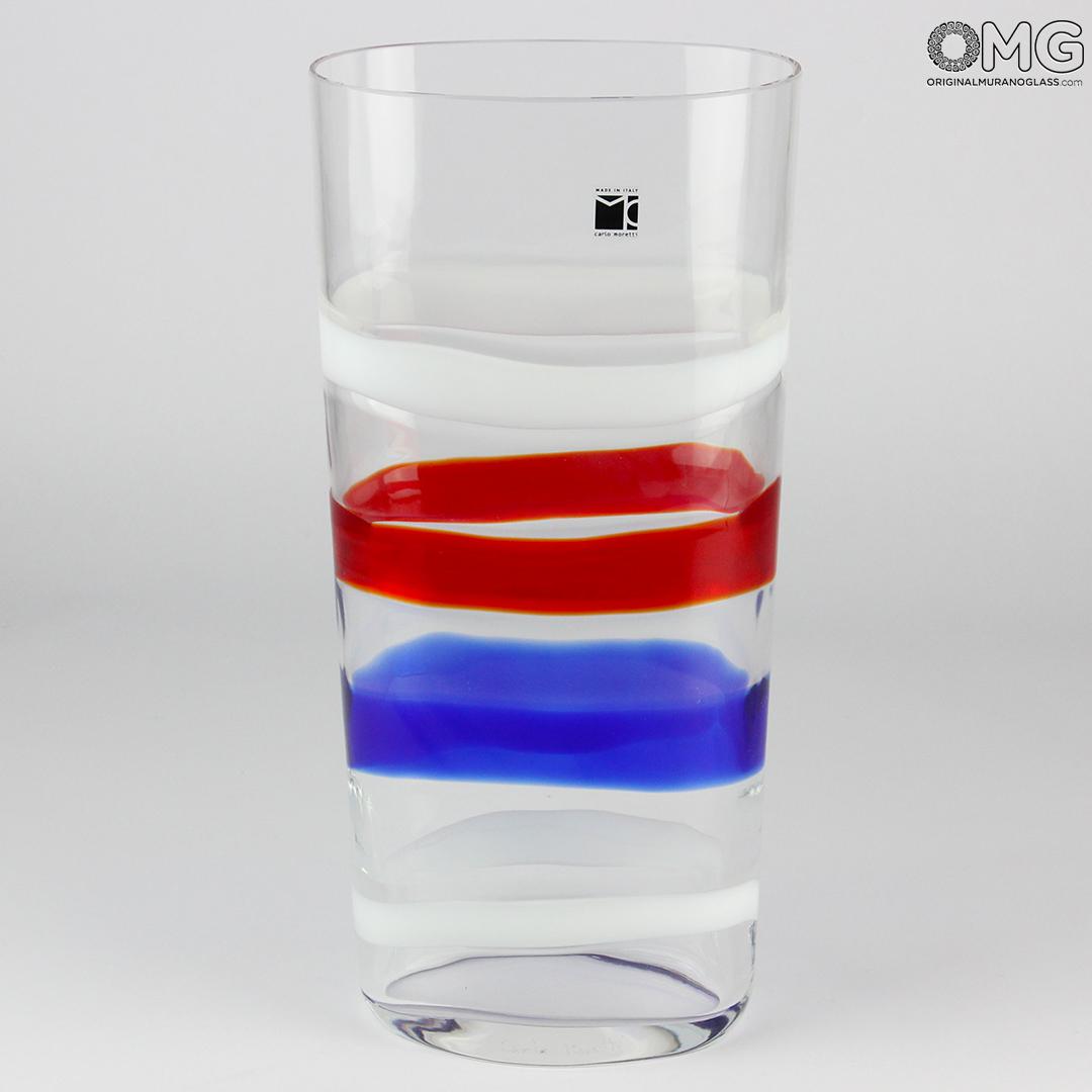 3015 ORIGINALMURANOGLASS ваза бело-сине-красная- Carlo Moretti - Original Murano Glass OMG 20 см  - Вид №1
