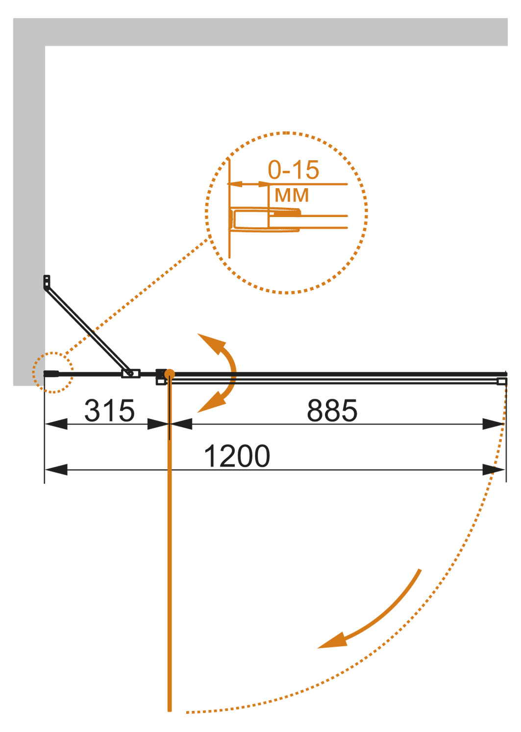 ECO-O-V-11-120/140-P-Cr-L Душевое ограждения на борт вынны Cezares Китай - Вид №2