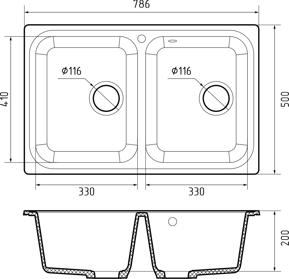 Кухонная мойка S-780K GRANFEST STANDART - Вид №1
