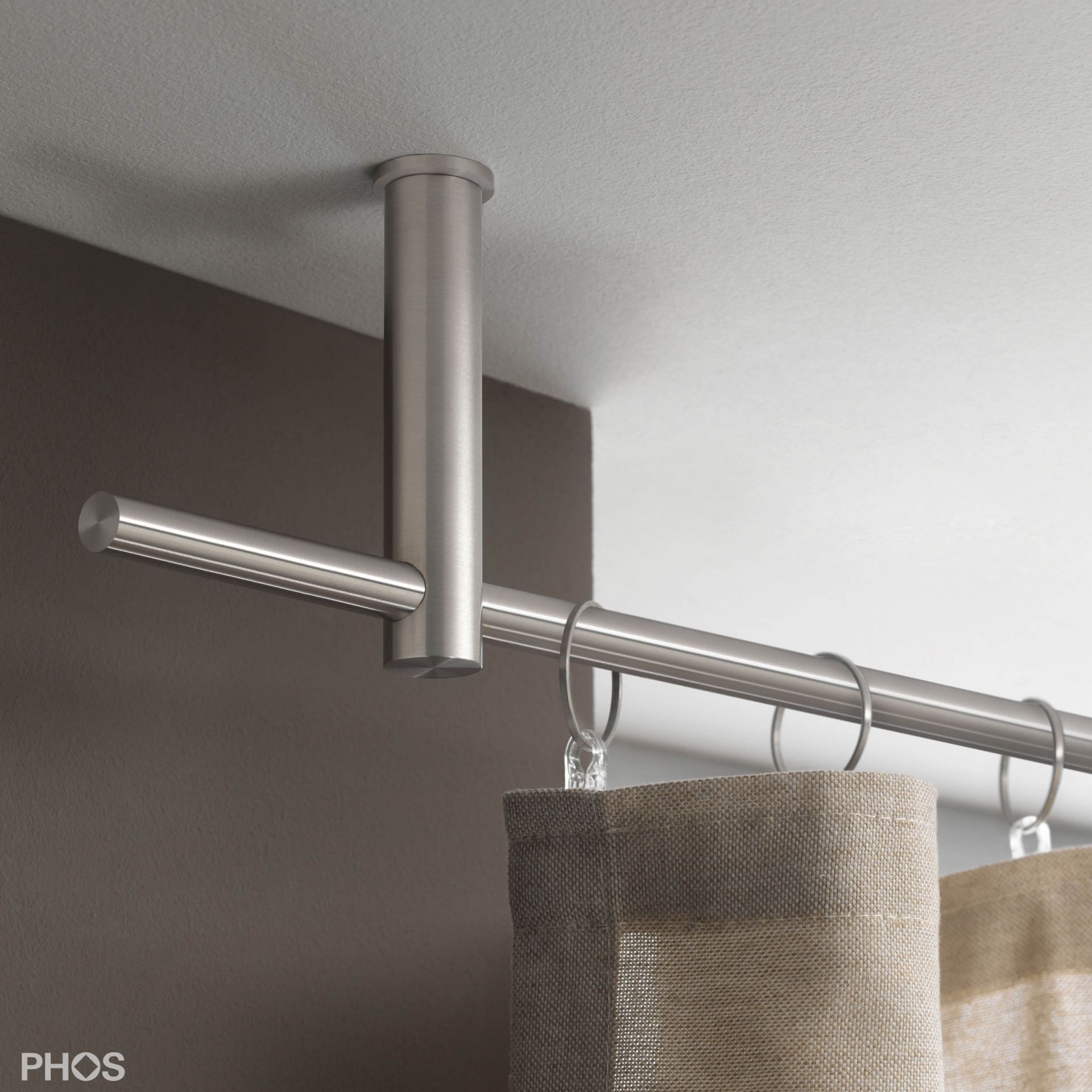 VS20-100-3800-D Комплект карнизов: 380 см с 2 держателями и 1 держателем карниза в качестве центральной опоры (среднее расстояние до потолка) PHOS 