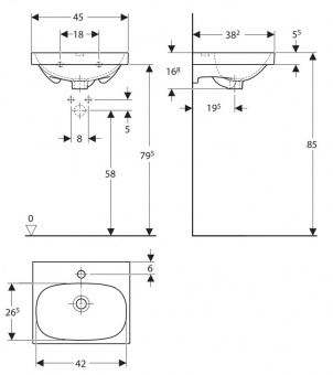 500636018 Подвесная раковина настенная прямоугольная Keramag  белая  - Вид №2