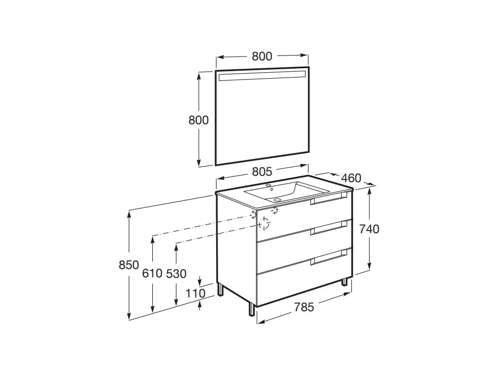 Деревянный напольный умывальник с зеркалом Roca Aleyda ARCH-00106137 - Вид №41