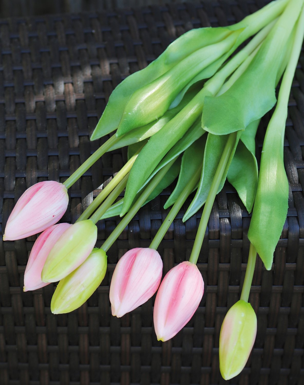 2942 508 a3 Букет тюльпанов из шелка, 7-кратный, 44 см, real touch, розово-зеленый H-andreas  - Вид №1