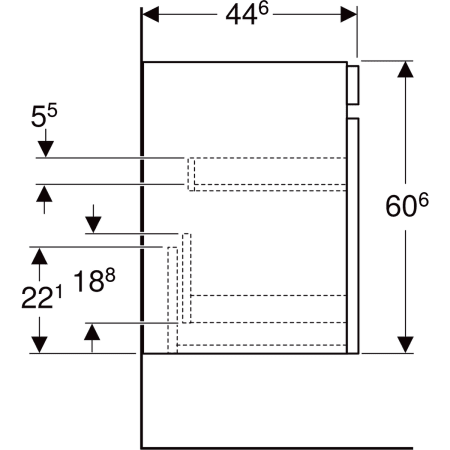 501.905.JR.1 Шкафчик для раковины Geberit Renova Plan, с одним выдвижным ящиком и одним внутренним выдвижным ящиком Geberit  - Вид №57