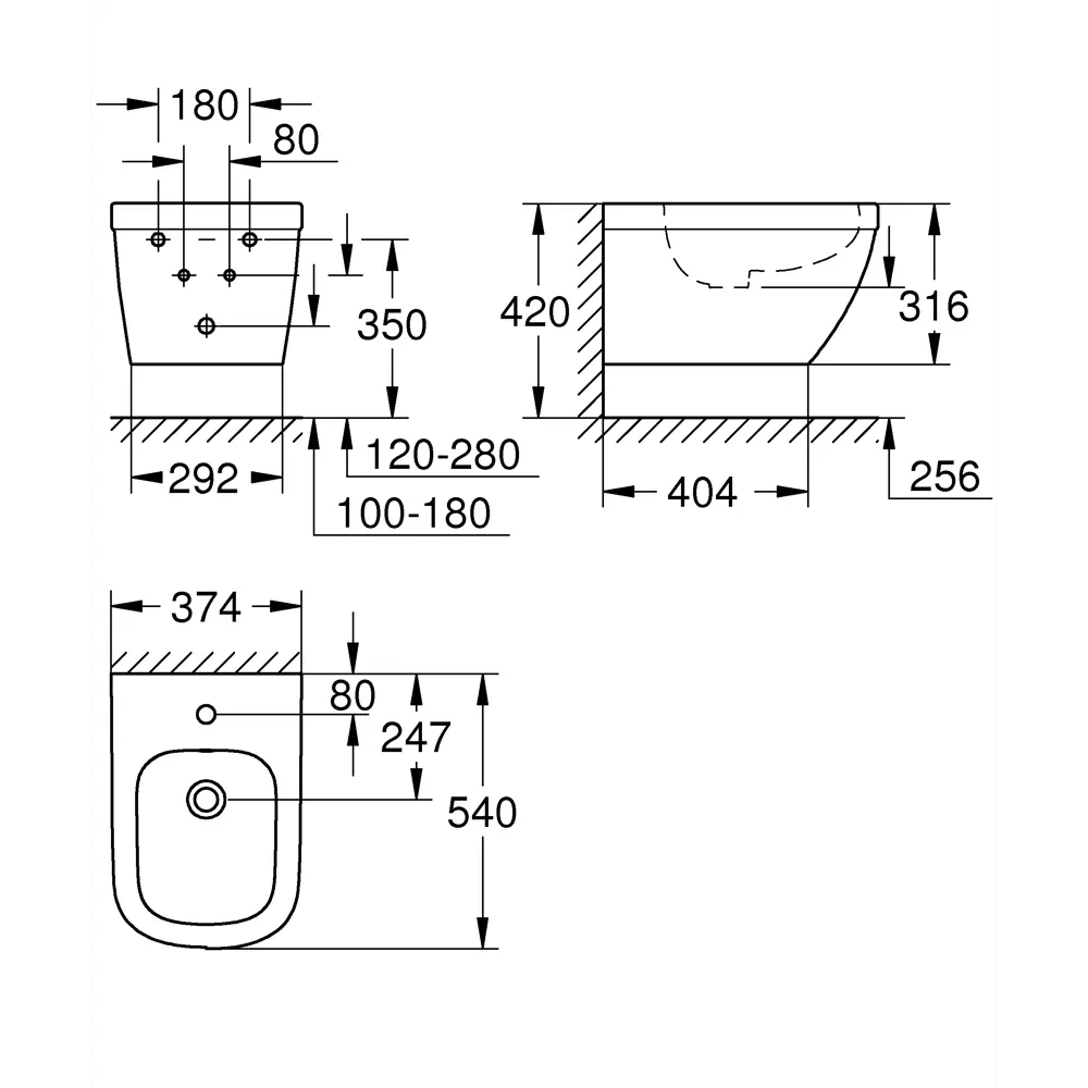Биде подвесное Grohe Euro Ceramic 38х54 см 81980506 STLM-2087463 - Вид №9