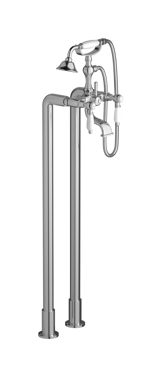 Напольный смеситель для ванны с 2 колоннами и душевым гарнитуром. WE ARE IB hl700ss_2 Brushed Nickel Hermes