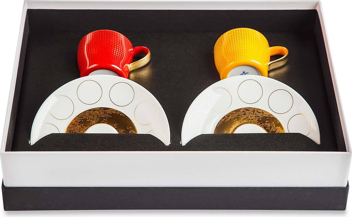 10578970 Furstenberg Набор чашек для эспрессо с блюдцами Furstenberg "Лунный свет" 70мл (желтая и красная), 2 шт, п/к Фарфор, Керамика 