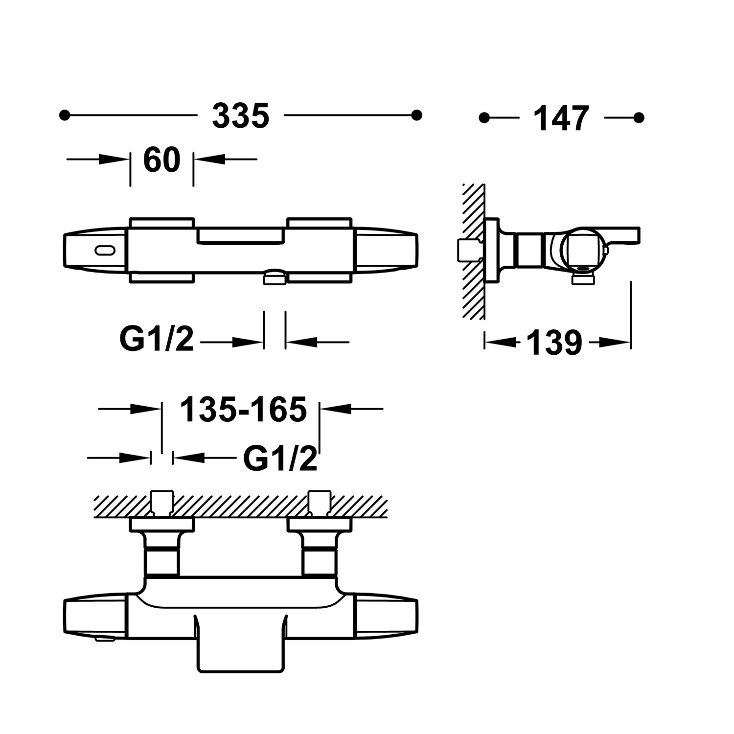 Настенный термостатический смеситель для ванны и душа-19017489 TRES Thermostatic - Вид №1