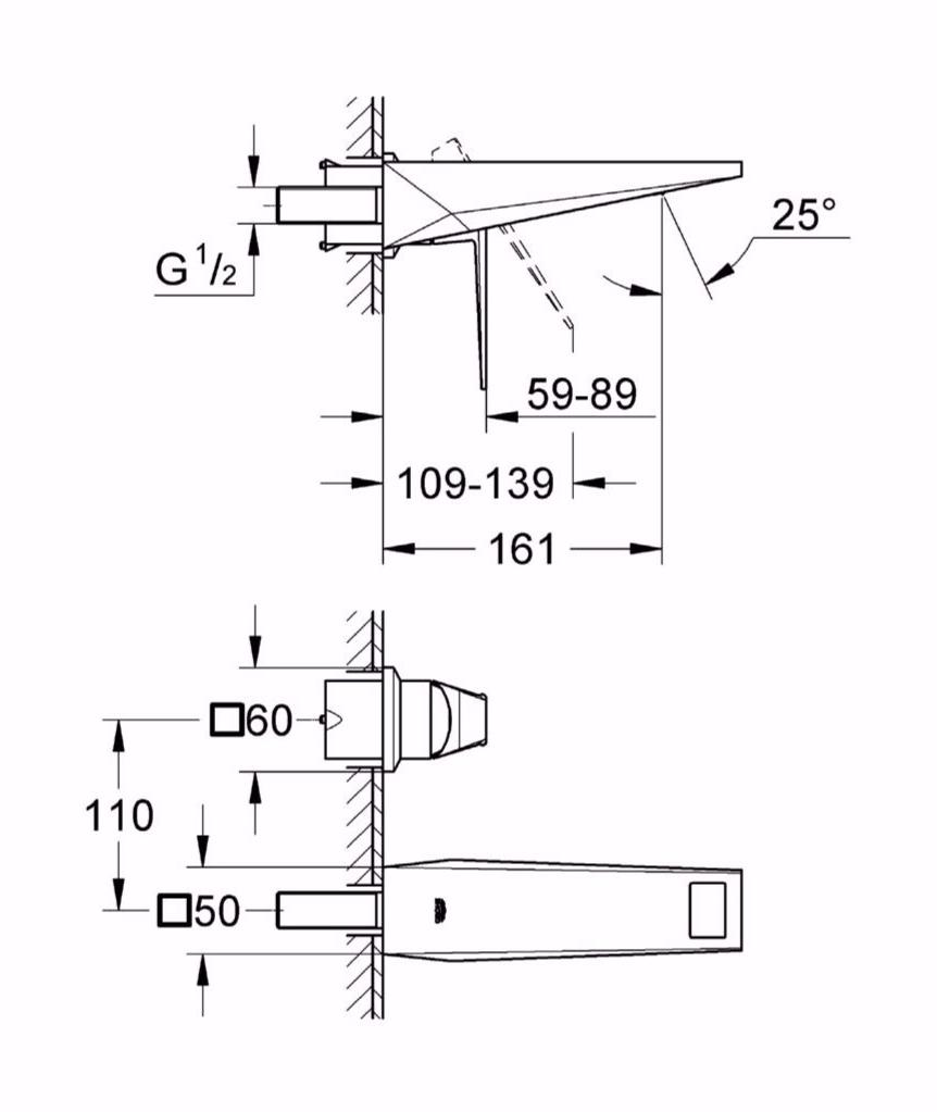 Внешняя часть смесителя для раковины GROHE Allure Brilliant на 2 отверстия (вынос 161 мм), хром (19781000) - Вид №1