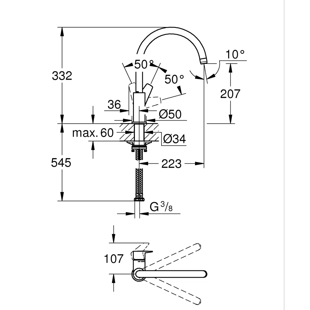 Смеситель кухонный Grohe Start Edge Loop высота 33.2 см цвет хром 82763231 STLM-2148120 - Вид №3