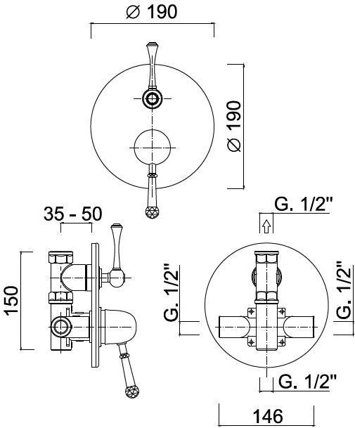 Rubinetteria Giulini Смеситель для душа с переключателем Symphony 4311-3 - Вид №1