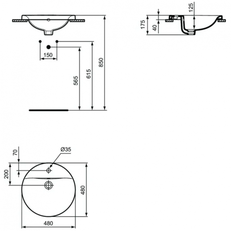 E504201 Круглая раковина встраиваемая на столешницу 48 см Ideal Standard CONNECT - Вид №3