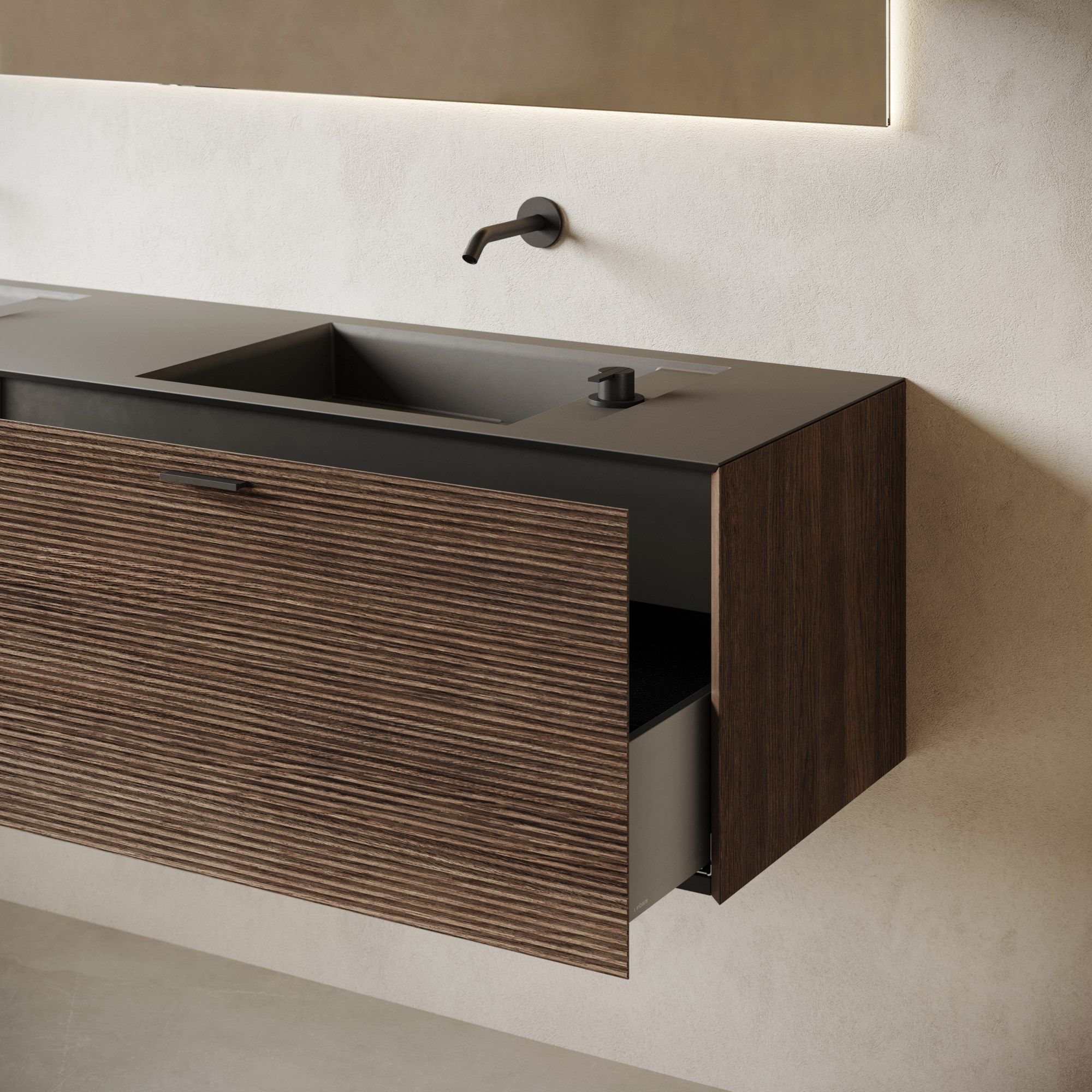 Деревянный подвесной двойной умывальник с ящиками Inbani решетки ARCH-00123408 - Вид №3