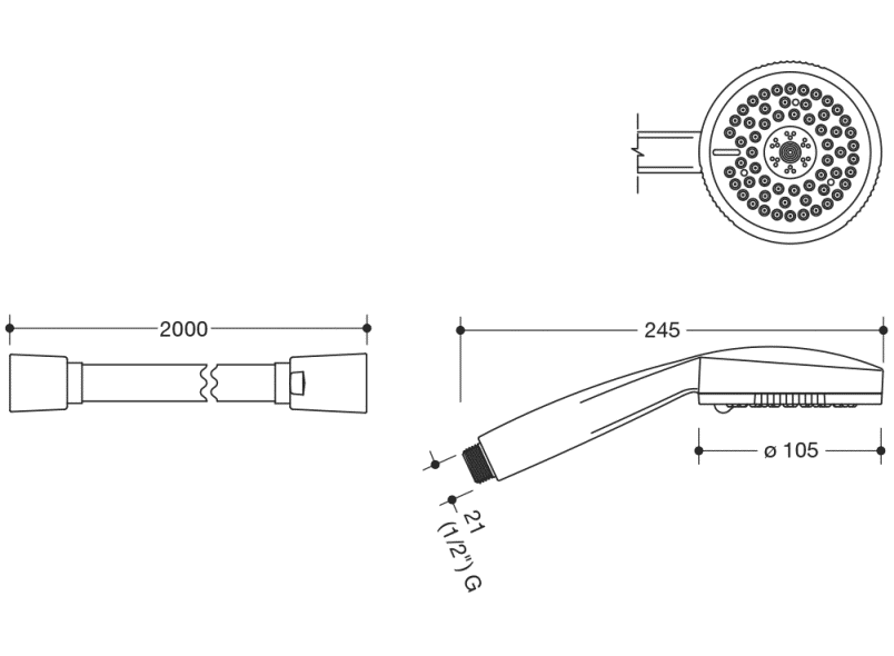 950.33.E075 Комплект ручного душа и шланга для душа HEWI Universalprodukte  - Вид №1