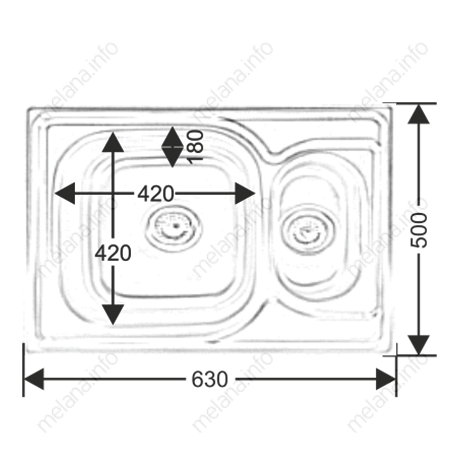 Мойка 6350S MELANA 0,8/180 1,5-я чаша врезная прямоугольная с сифоном (226 t *10) 226 t (*10) - Вид №1