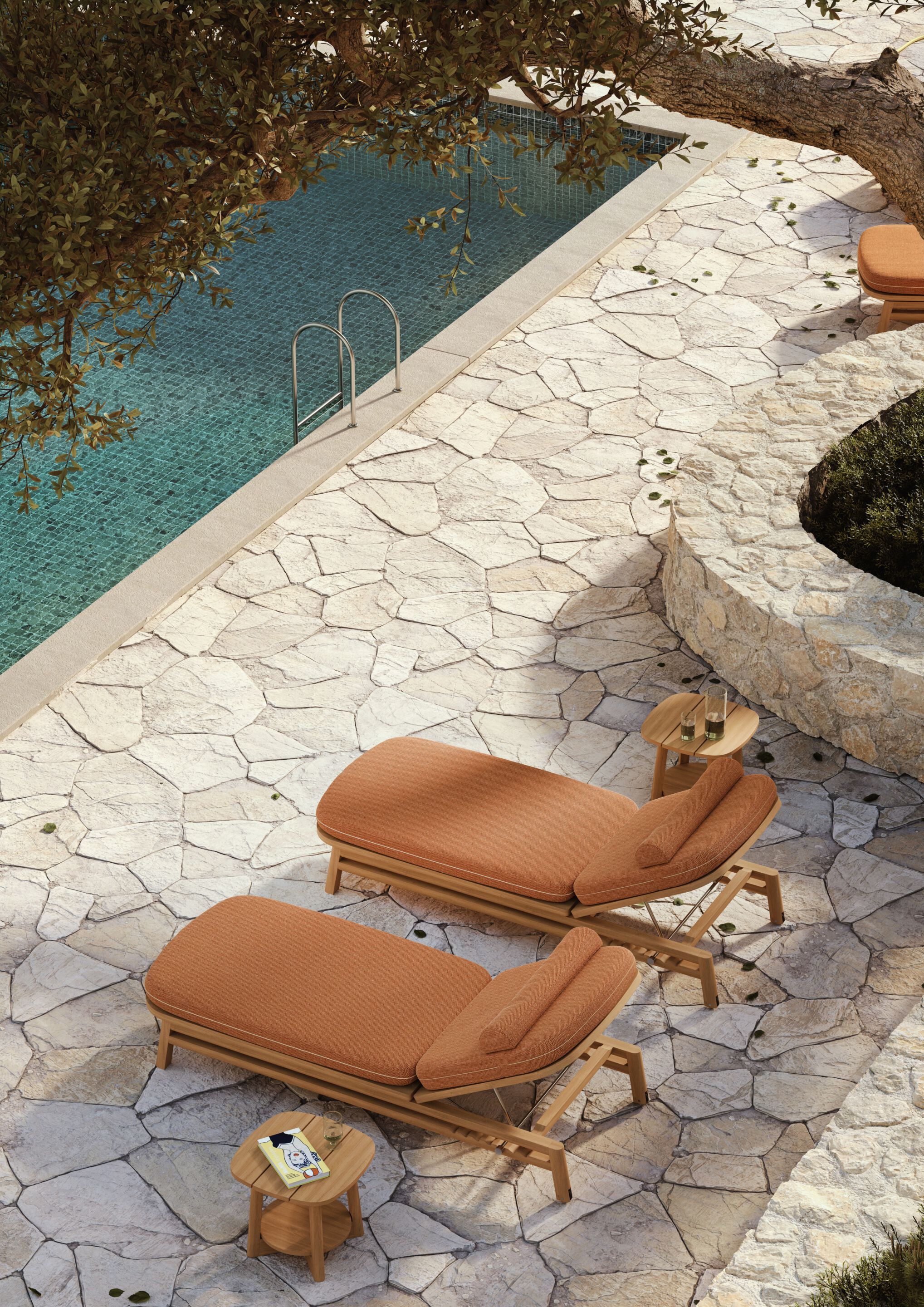 Садовая кровать из тикового дерева с подушками Sunbrella FJAKA Oaza ARCH-00028221 - Вид №5