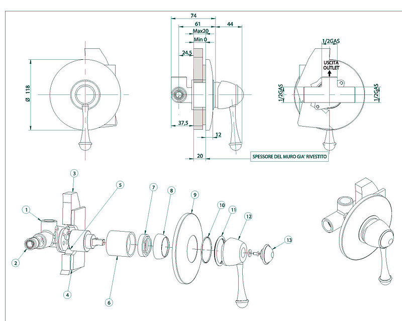 854620KO00 Смеситель Bandini Antico Santreyd - Вид №1