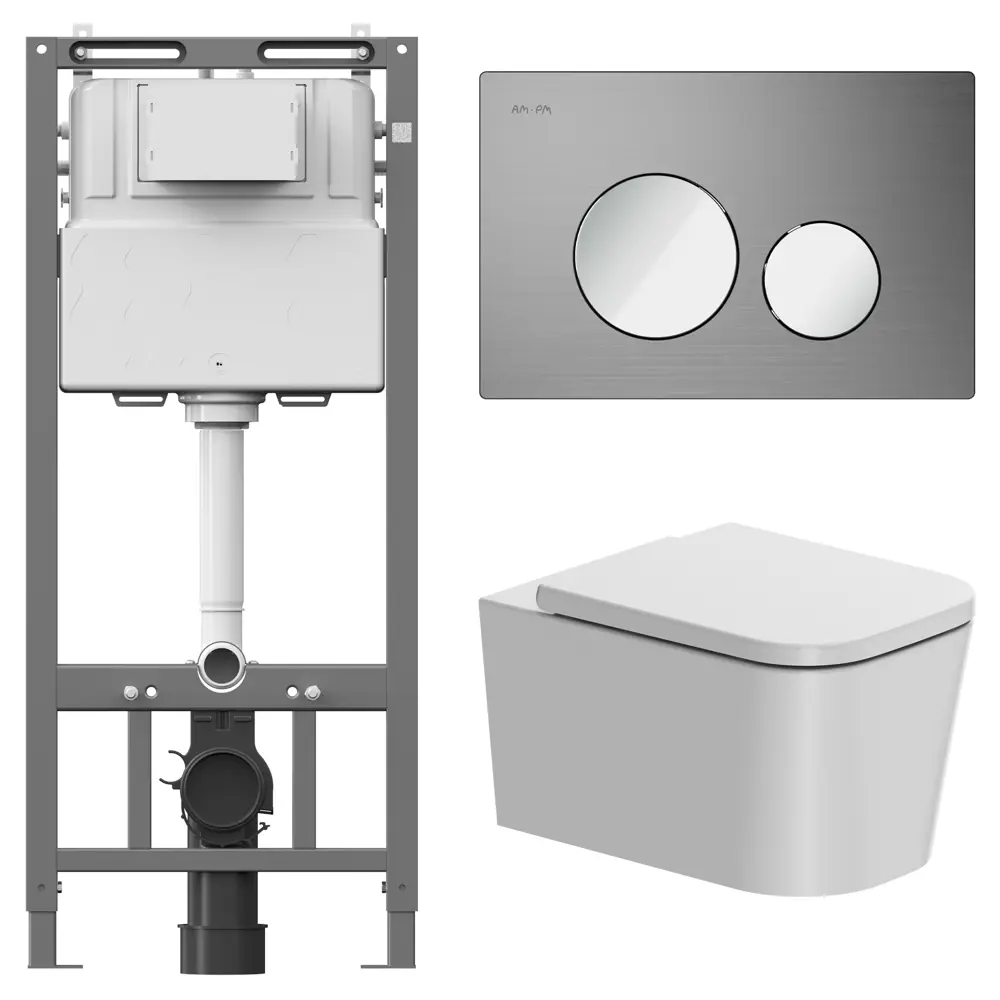 Комплект инсталляции AM.PM Tech с безободковым унитазом AM.PM Moxie клавиша AM.PM Tech L хром STLM-2078553