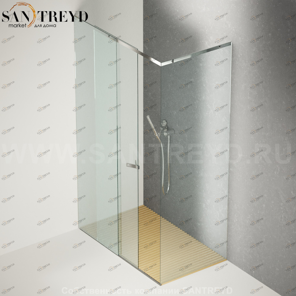 Душевое ограждение FLAT D подрезаемое, стеклянная с подвижной дверью прозрачная перегородка с поддоном из светлого дуба. Размеры: глубина от 70 до 100 см, длина от 120 до 200 см Agape DF1012020070100NO