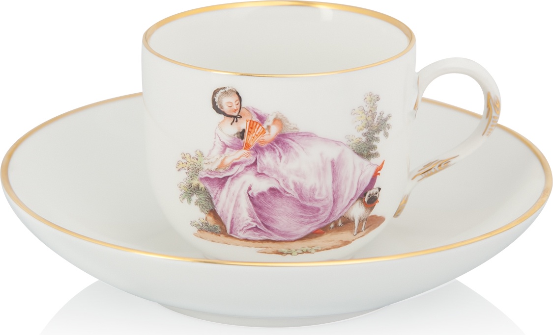 10550986 Meissen Чашка с блюдцем "Дама с мопсом" (лим.вып.3/75, 2004г.) Фарфор, Керамика 