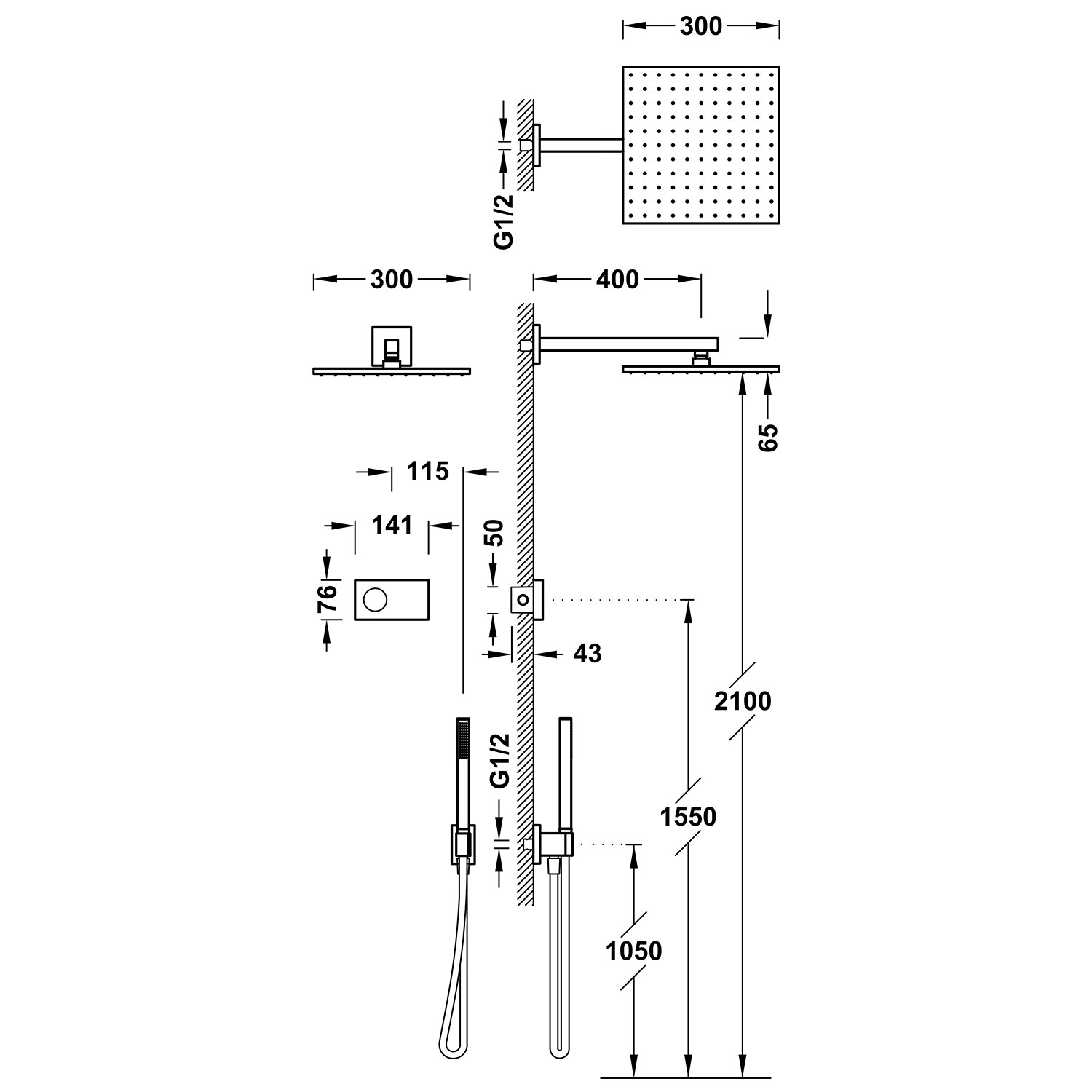 SHOWER TECHNOLOGY 2-ходовой встраиваемый электронный термостатический смеситель для душа, набор для душа-09286563OM TRES Electronic - Вид №1
