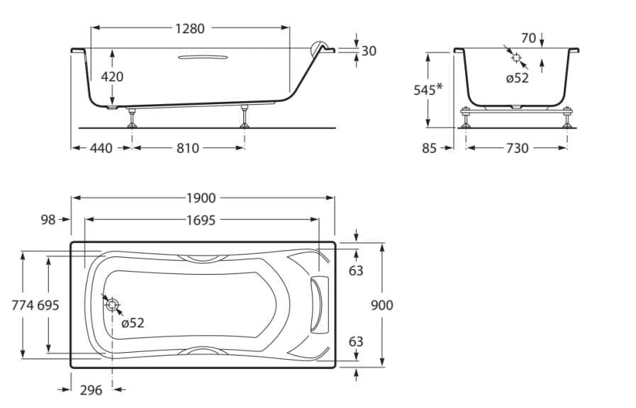 Утопленная акриловая прямоугольная ванна Roca BECOOL 2480 / 2483 ARCH-00106737 - Вид №3