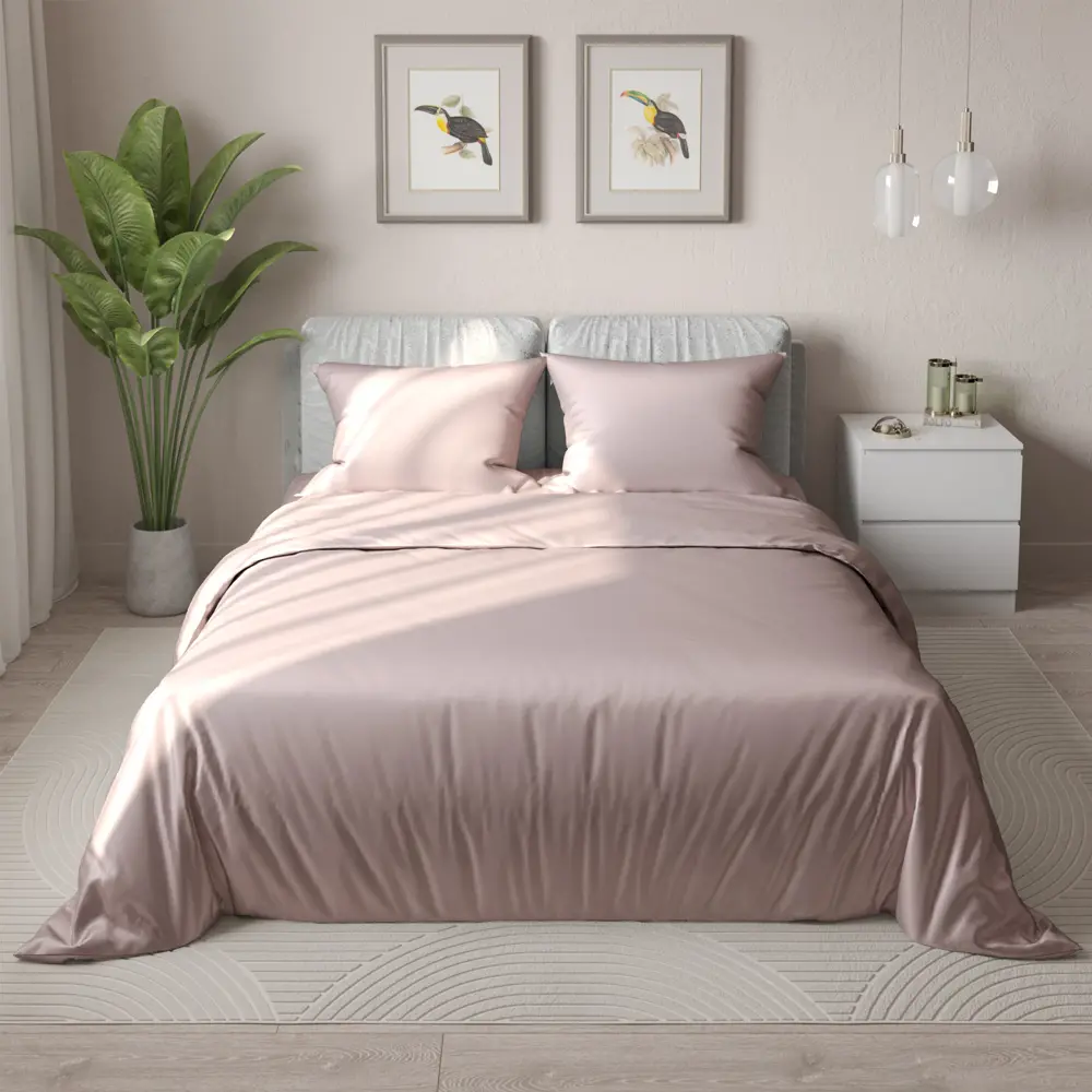 Комплект постельного белья НТК полутораспальный из полисатина в нежном розовом цвете 89404971 STLM-1565101