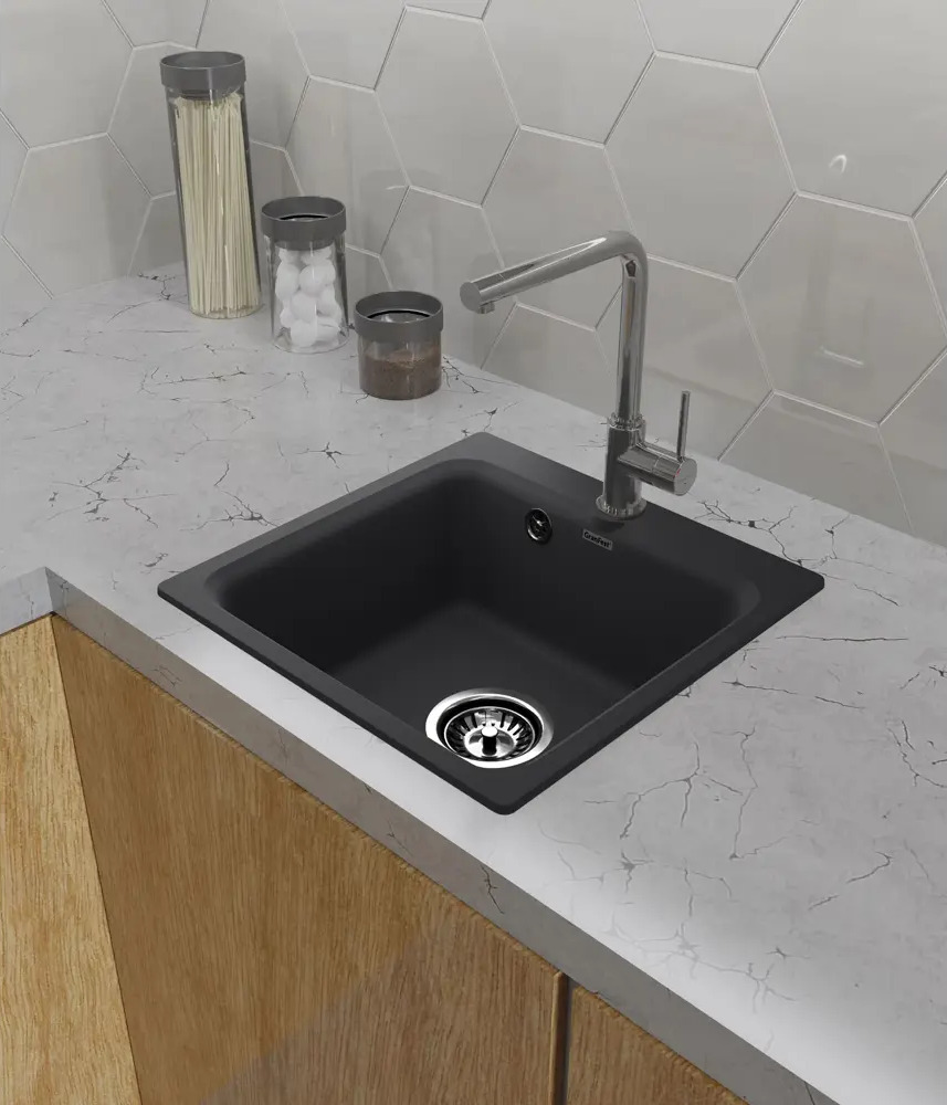GRANFEST Smart GF-SM 430 - Врезная кухонная мойка из мраморной крошки черного цвета 89364736