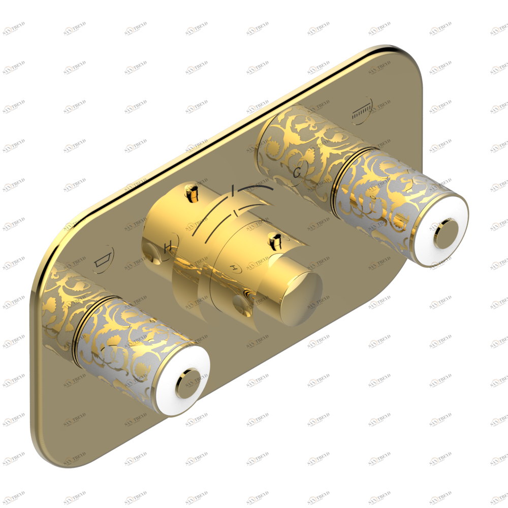 G2N-5401BEH Накладка с ручкой регулировки температуры и двумя маховиками для термостатического смесителя с горизонтальной установкой Thg-paris Froufrou Покрытие PVD золотистый цвет G2N 5401BEH CAT.F