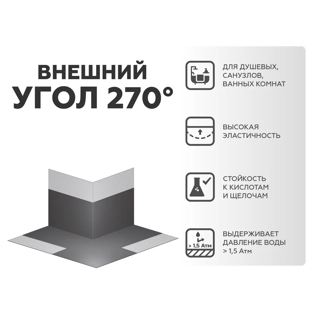 Гидроизоляционный угол внешний 270° ширина 120 мм Plitonit ГидроЛента STLM-2094037 - Вид №2