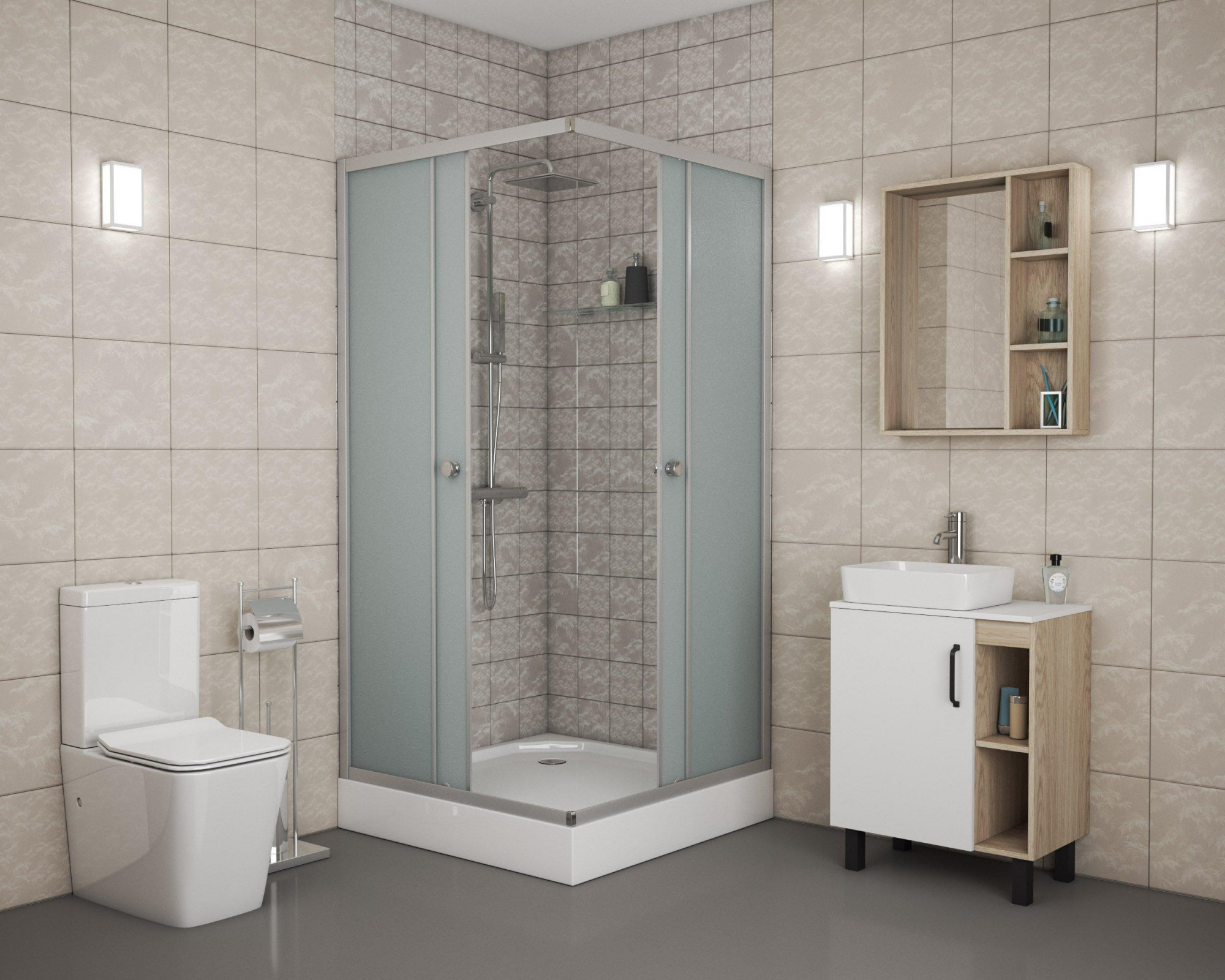 Душ. уголок NG- 010-14Q (1000х1000х1950) низкий поддон(13см) стекло МАТОВОЕ, 2 места Niagara ECO 0101422Q