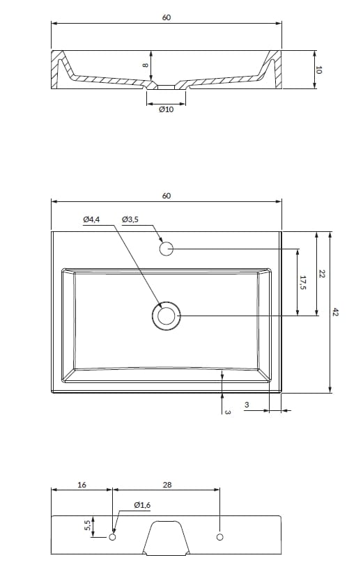 Столешница/подвесная раковина из композитного материала OMNIRES THASOS M+ THASOS500/600/700/1000 ARCH-00071634 - Вид №4