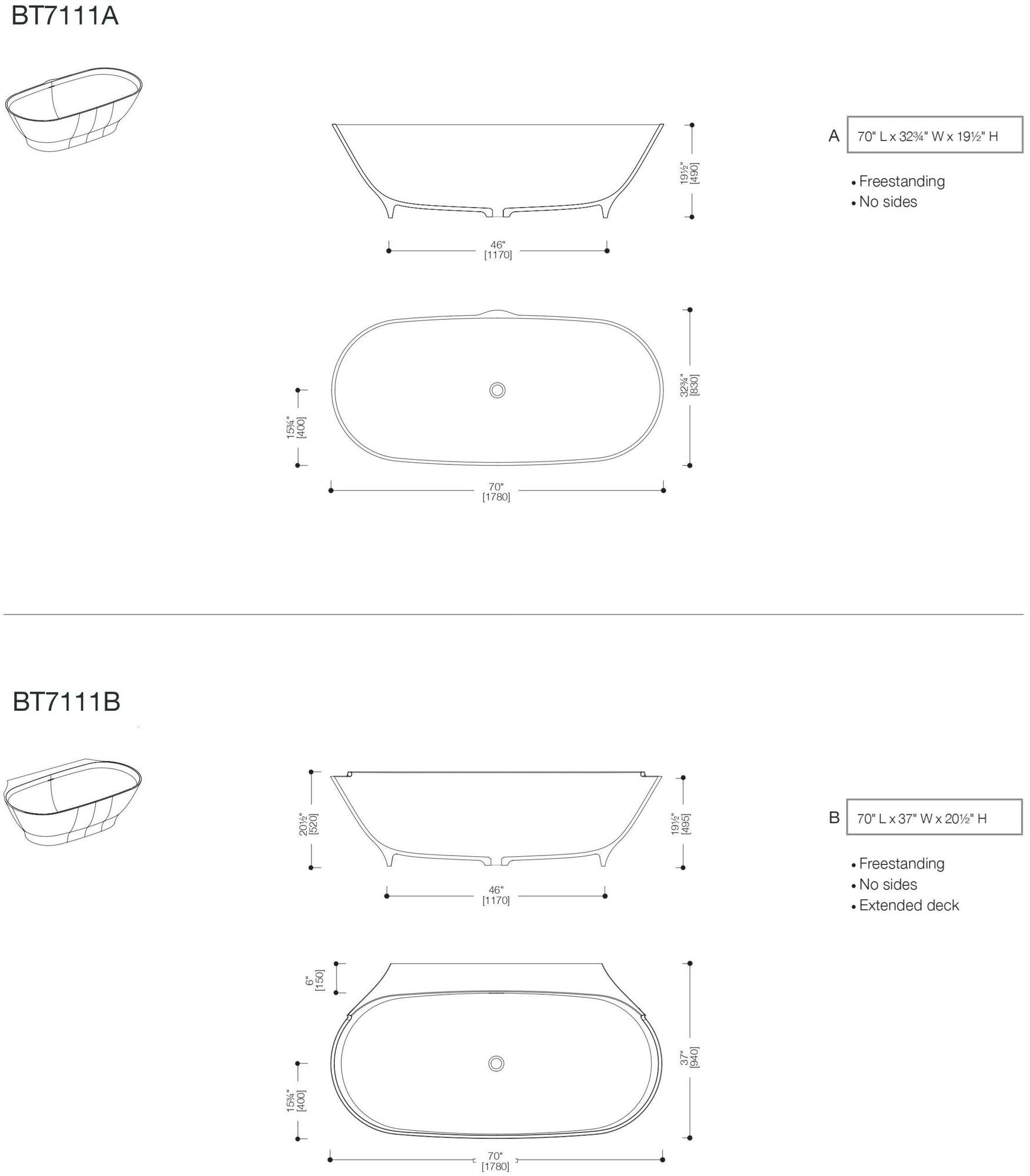 Blu Bathworks® Прямоугольная ванна синего цвета ∙ stone ™ Designer bathtub series Bt7100 - Вид №2