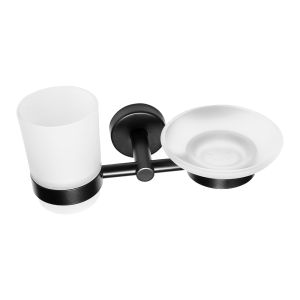 62171 Нержавеющий двойной держатель со стаканом и мыльницей, черная матовая поверхность SANELA