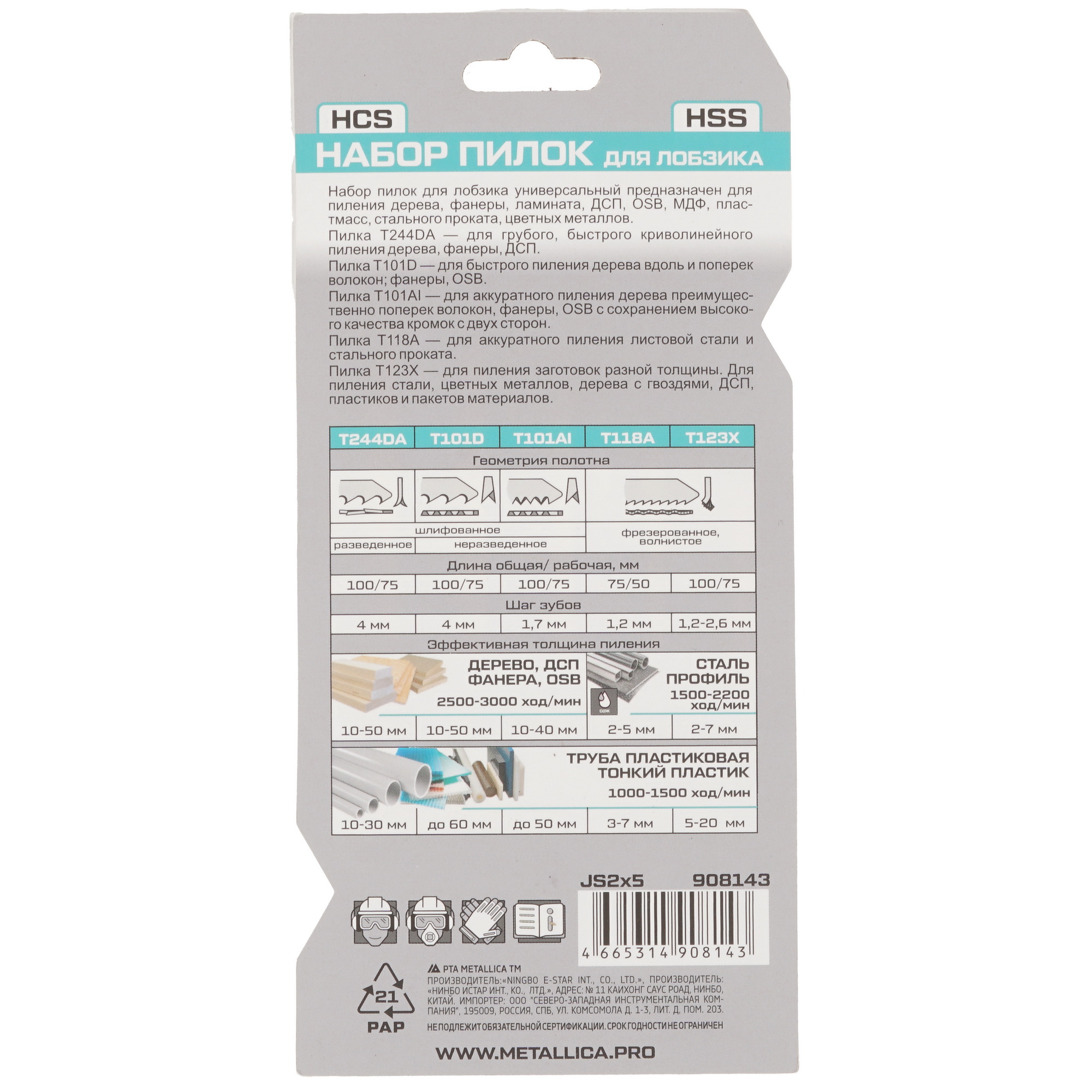 Пилки для лобзика METALLICA 908143 9184094 STDN-0039003 - Вид №1