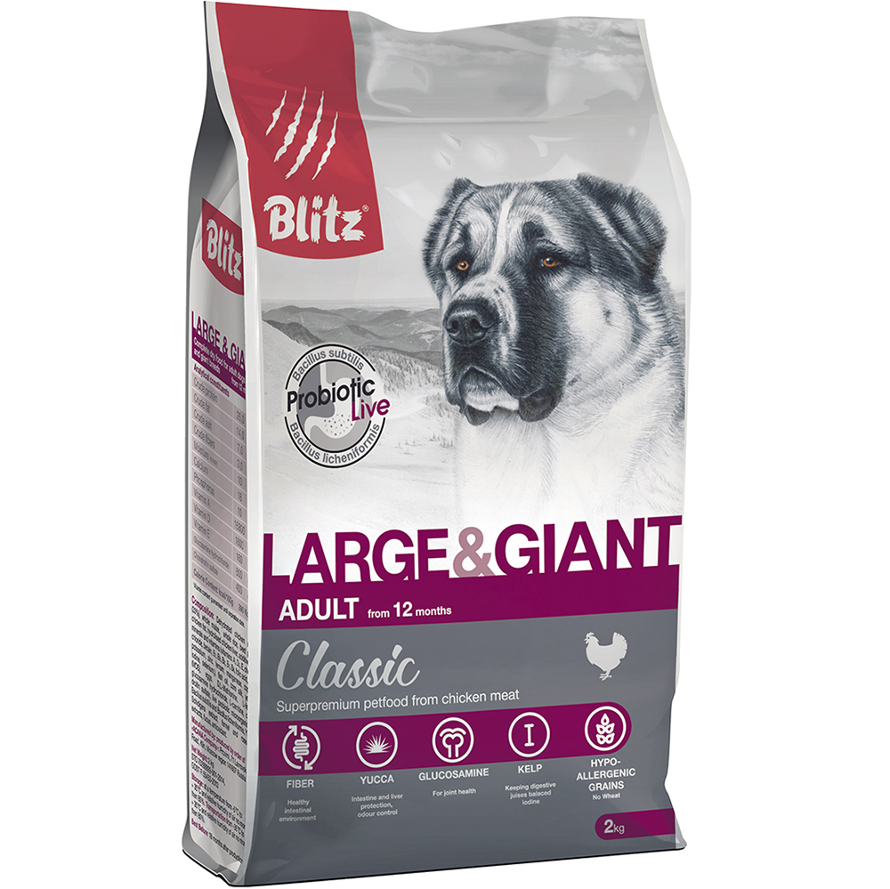ПР0055580 Корм для собак Classic для крупных и гигантских пород сух. 2кг Blitz 