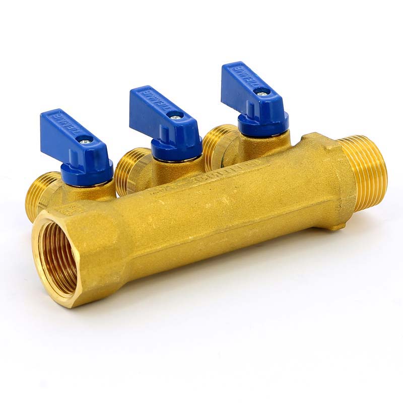 Коллектор НВ 3/4" с кранами с утолщенными стенками TIEMME 3 выхода 1/2"Н 36мм 1820017 - Вид №2