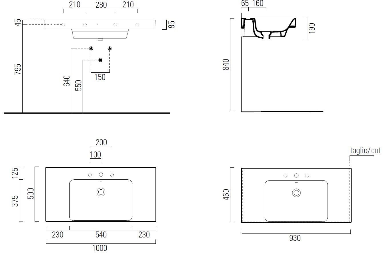 Керамическая прямоугольная раковина с держателем для полотенец GSI ceramica Nubes ARCH-00069483 - Вид №4