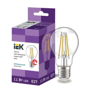 Лампа светодиодная IEK E27 175-250 В 11 Вт груша прозрачная 1320 лм нейтральный белый свет