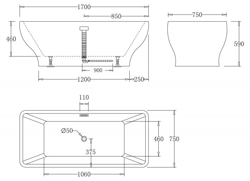 Акриловая ванна BelBagno BB73-1700  - Вид №1