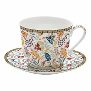 Чашка фарфоровая с блюдцем разноцветная в подарочной упаковке "Пейсли" EASY LIFE COFFEEMANIA & ATMOSPHERE 00-3946857 Бежевый;оранжевый;синий;разноцветный