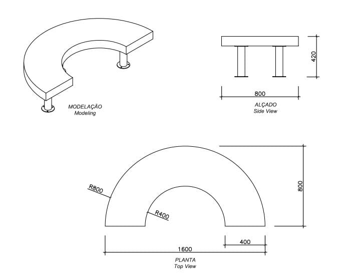 Изогнутая бетонная скамья без спинки amop основы ARCH-00146588 - Вид №1